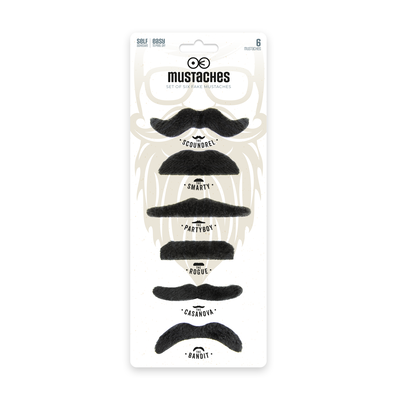 Lösmustascher, svarta, 6-pack