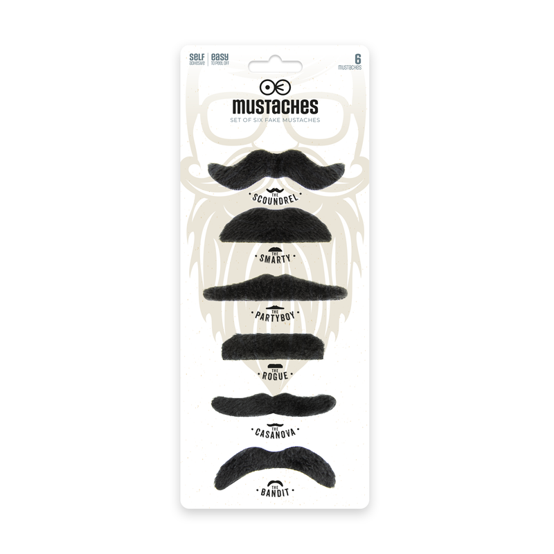 Lösmustascher, svarta, 6-pack