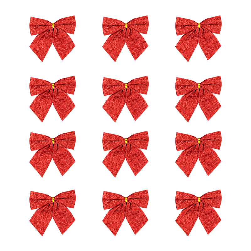 Julrosetter, glitter, röda, 5 cm, 12-pack