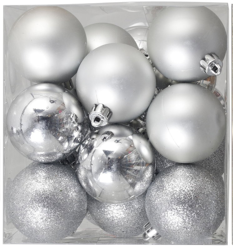 Julekugler, sølvmix, 6 cm, 20-pak