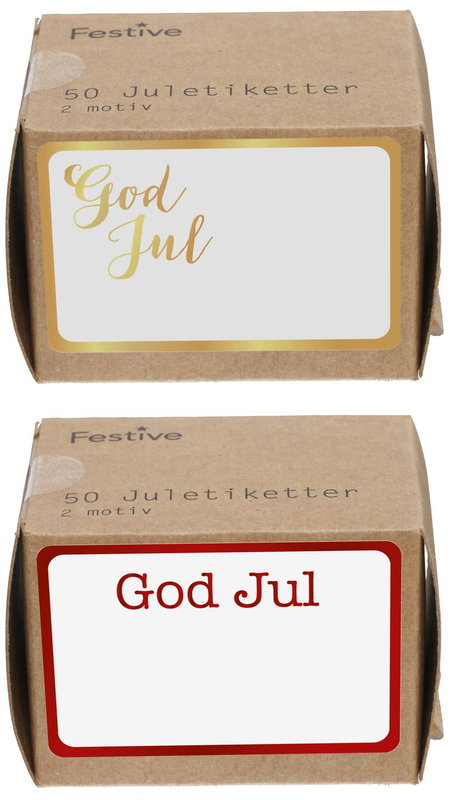 Juletiketter, God Jul, 7x5 cm, 50-pack