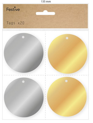 Hängetiketter, cirkel, silver & guld