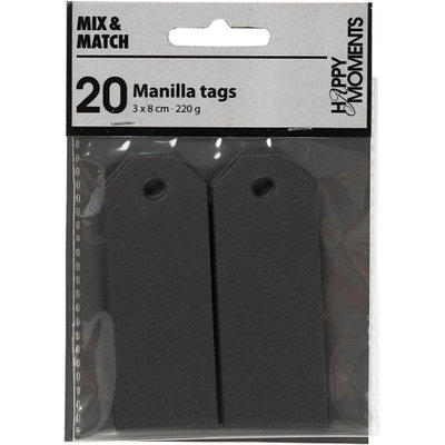 Manillamärken, svarta, 3x8 cm, 20-pack