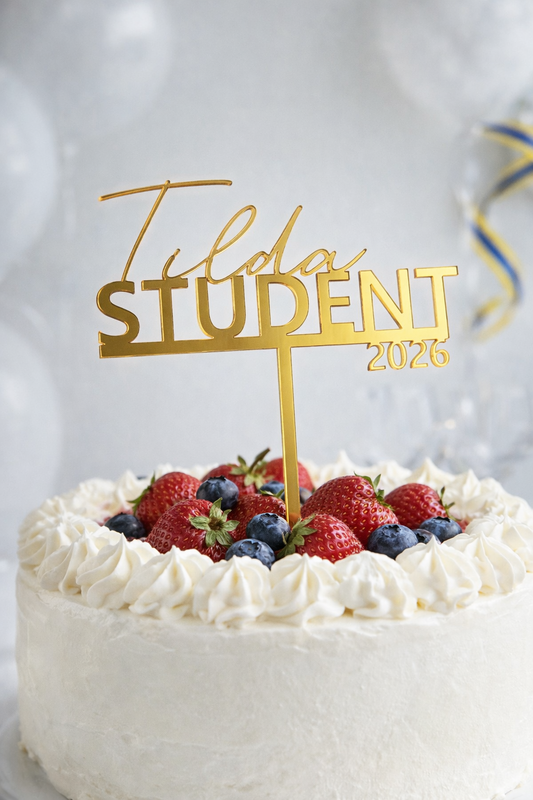 Cake topper, Student, guld, EGET NAMN