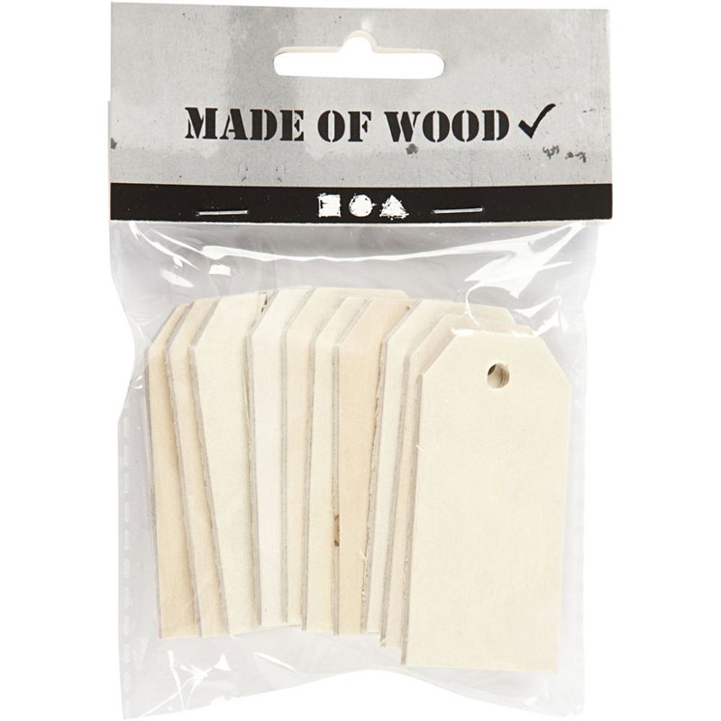 Manillamärken, trä, 30x60 mm, 10-pack