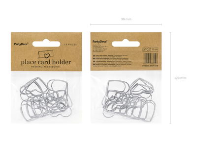 Porte-noms Cœurs, argent, 10 pcs