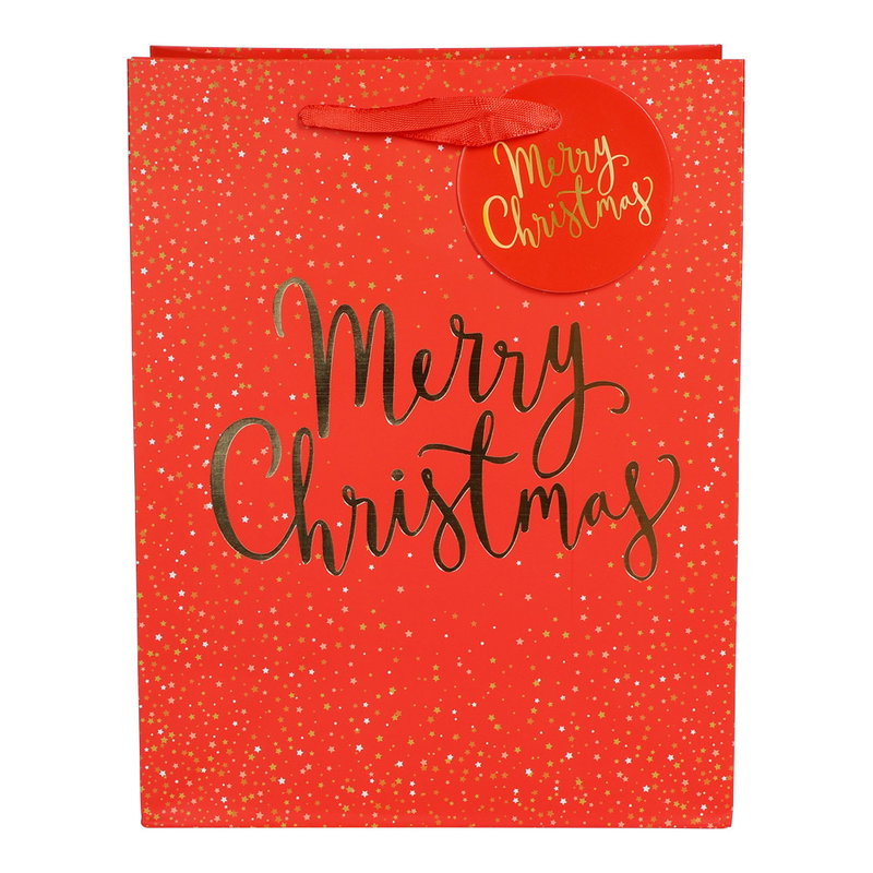 Lahjakassi, Merry Christmas, punainen, 18 x 23 x 10 cm