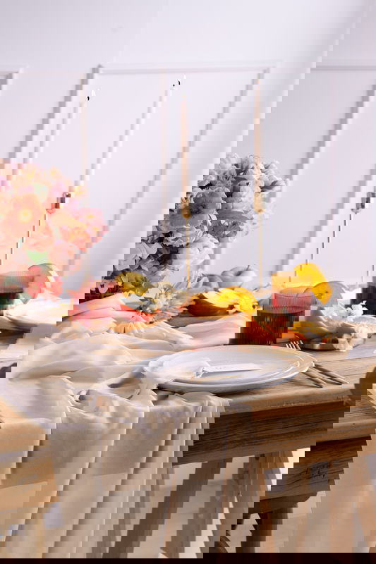 Chemin de table en chiffon, crème, 5 m