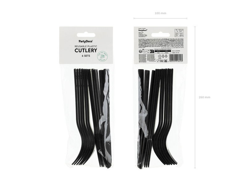 Plastbestik, sort, 12-pak