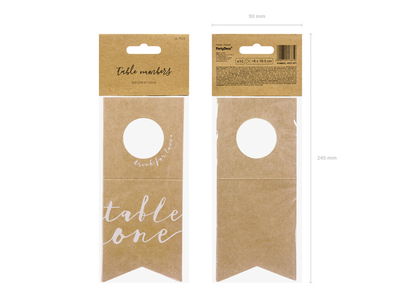 Numéros de table, étiquettes bouteille, kraft, 10 pcs