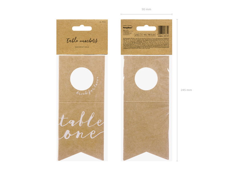 Numéros de table, étiquettes bouteille, kraft, 10 pcs