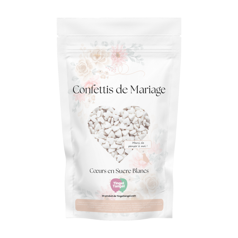 Confettis de Mariage, Cœurs en Sucre Blancs