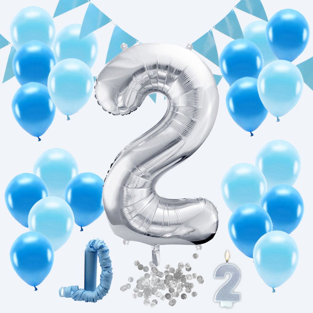 2-års kalas kit, blå/silver