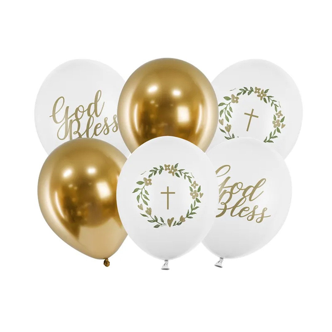 Ballong, God Bless, guld mix, 6-pack