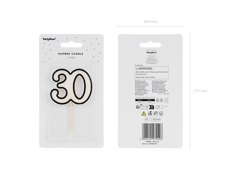 Kagelys 30, sort og hvid, 5,5 cm