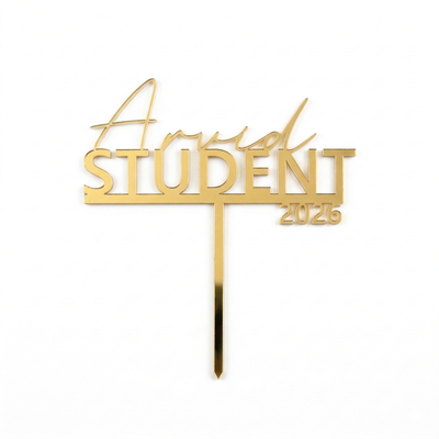 Cake topper, Student, guld, EGET NAMN