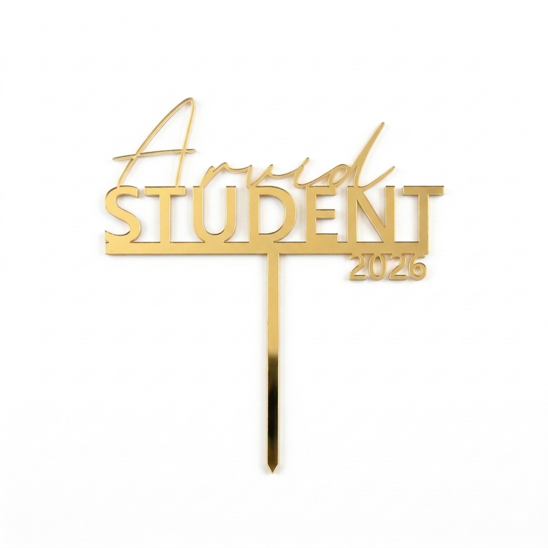 Cake topper, Student, guld, EGET NAMN