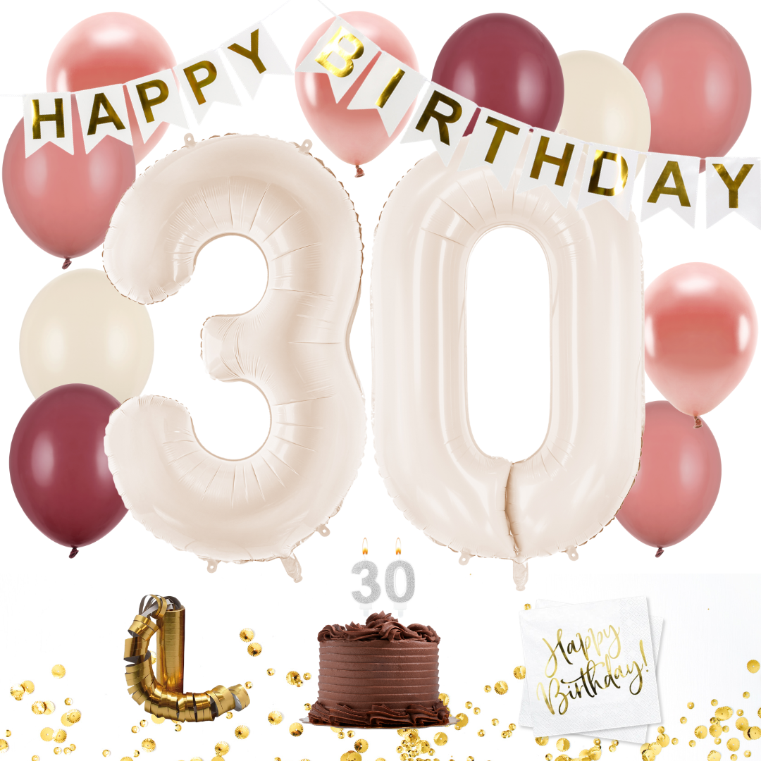 30-års fest kit, vinrød/beige/guld