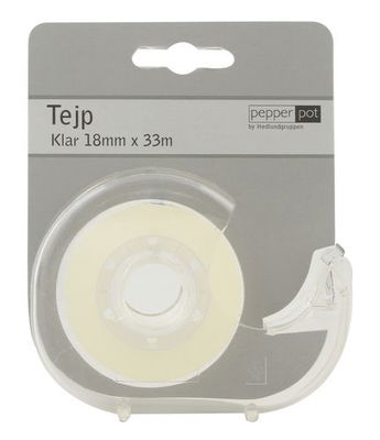 Klar tape med holder, 18mm x 33m
