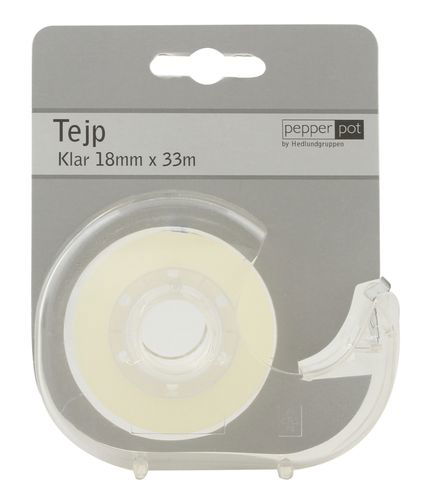 Klar tape med holder, 18mm x 33m