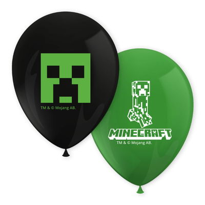 Minecraft-ballonger i svart och grönt med Creeper-tryck, 8-pack