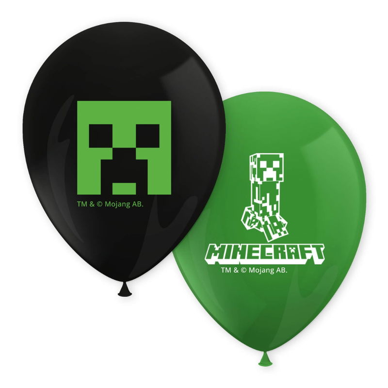 Minecraft balloner i sort og grøn med Creeper motiv, 8-pak