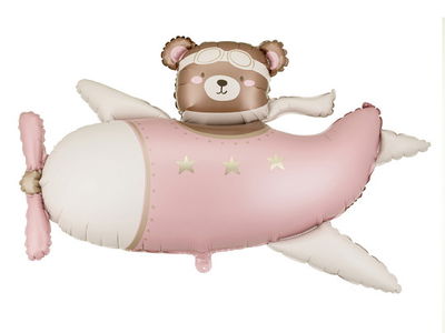 Folieballon, Bjørn i Flyvemaskine, lyserød, 94 cm
