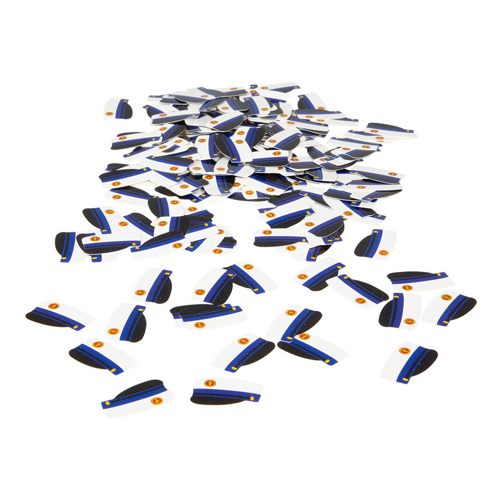 Confetti, studentenpet Denemarken, blauw lint, image size:1000x1000