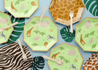 Papieren borden, Safari, groen/oranje, 6-pack