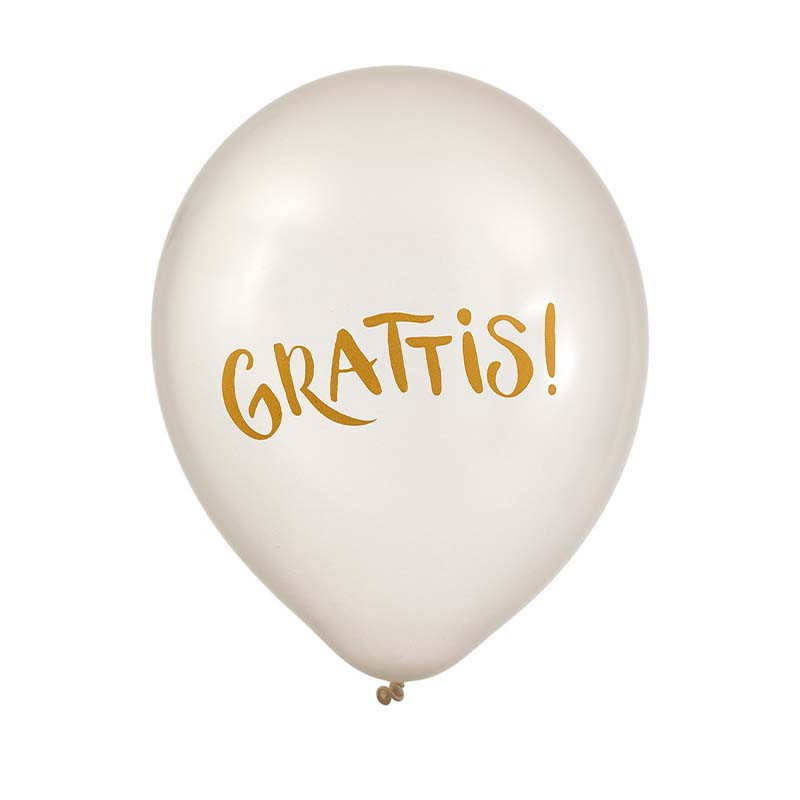 Ballong, Pärlvit, Grattis, 6-pack