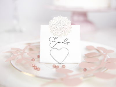 Porte-noms Cœurs, argent, 10 pcs