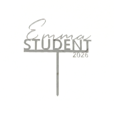 Cake topper, Student, silver, EGET NAMN