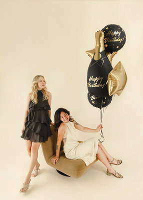 Folieballongset, Flaska Happy Birthday, svart och guld, 5 delar