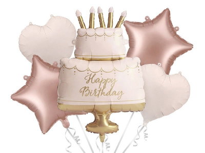 Heliumfyllt folieballongset, Pastel Cake Happy Birthday, 5 delar