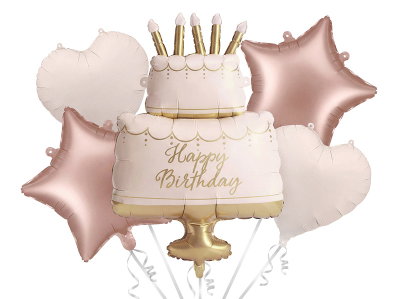 Folieballongset, Pastel Cake Happy Birthday, 5 delar