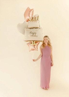 Heliumfyllt folieballongset, Pastel Cake Happy Birthday, 5 delar
