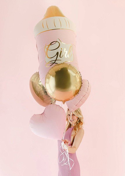 Heliumfyllt folieballongset, Baby Bottle Girl, 5 delar