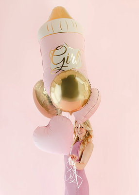 Folieballongset, Baby Bottle Girl, rosa och guld, 5 delar