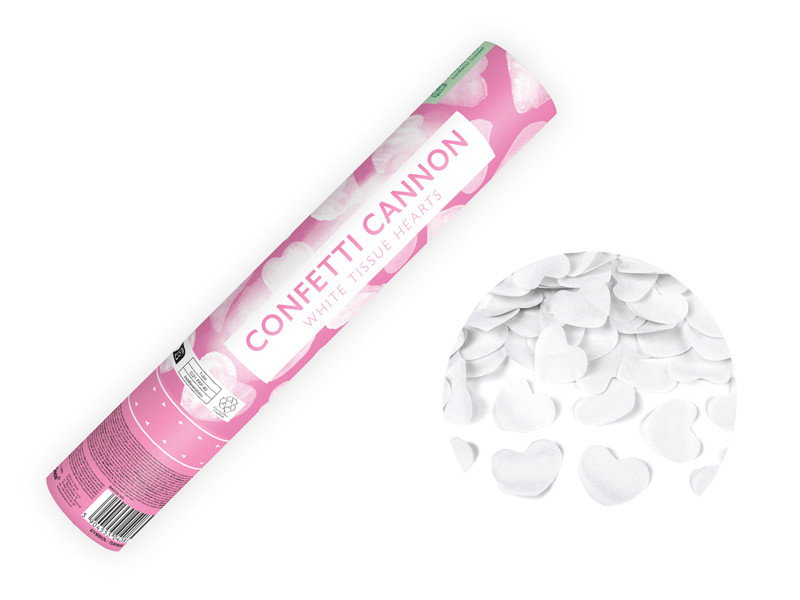 Confettikanon, witte hartjes, mini