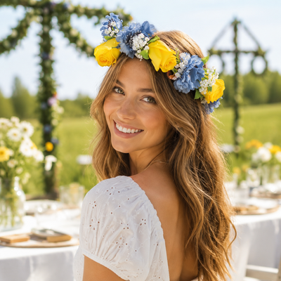 Midsommarkrans, blå/gul