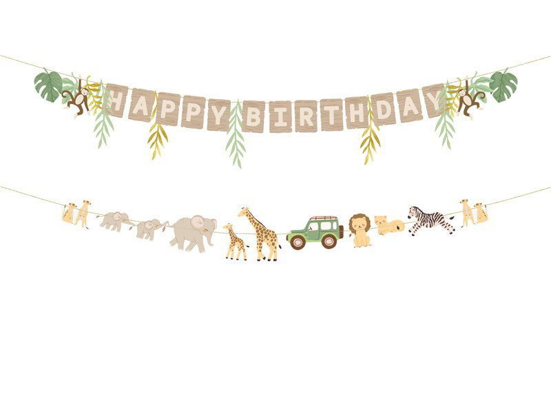 Happy Birthday Safari girlanger, 2 delar