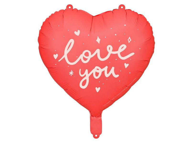 Röd hjärtformad folieballong med texten Love you, cirka 45 cm