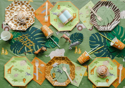 Papieren borden, Safari, groen/oranje, 6-pack