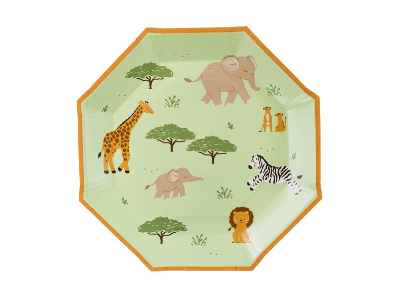 Papieren borden, Safari, groen/oranje, 6-pack