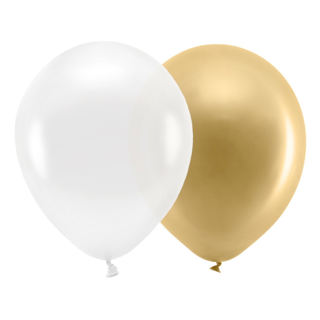 Ballong, guld & vit mix, 20-pack