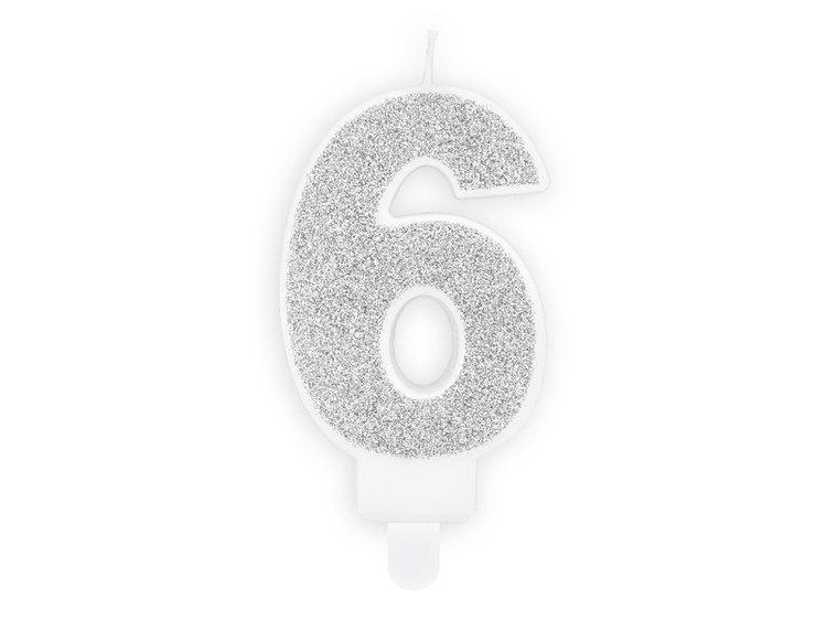 Tårtljus siffra, silver glitter (6)
