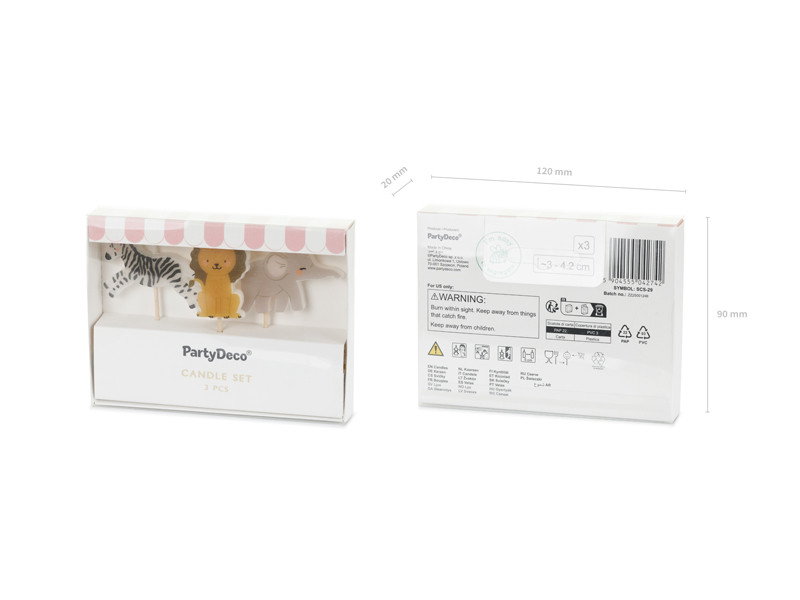Verjaardagskaarsjes Safari, mix, 3 stuks