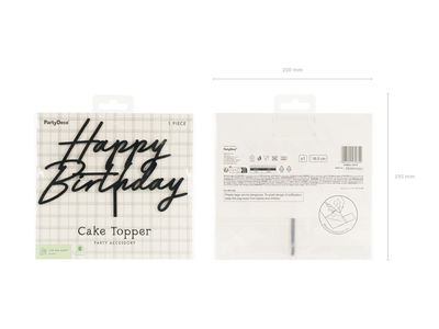 Kagetopper, Happy Birthday, sort, 16,5 cm