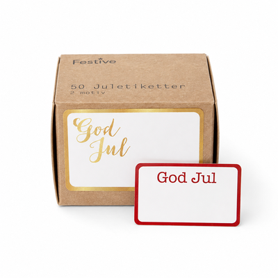 Juletiketter, God Jul, 7x5 cm, 50-pack