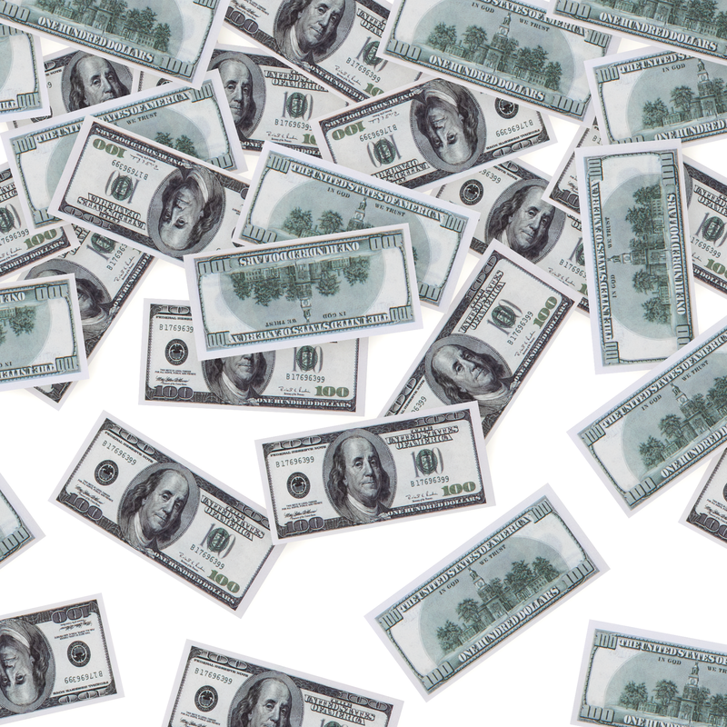 Konfettikanon, dollarsedlar